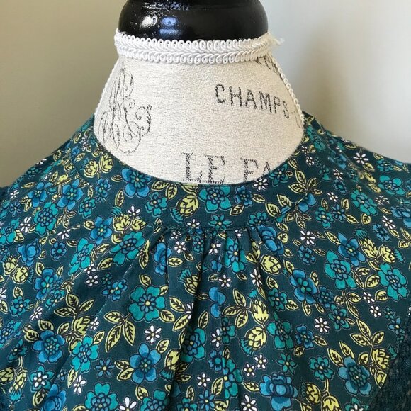 Banjanan Floral Print Blouse Top Shirt Womens Small Green Floral Long Sleeve - Picture 7 of 13